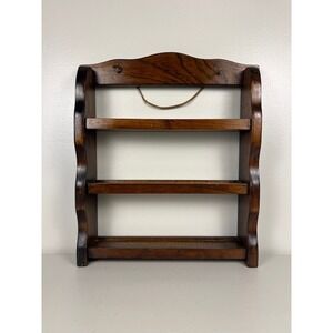 Vintage Wood Wall Shelf 3 Tier Scalloped Spice Rack Dark Oak Finish 13x16x3